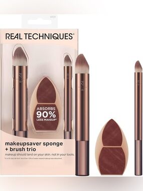 Real Techniques Makeupsaver Sponge Brush Natural Finish 3 Piece Set NWT